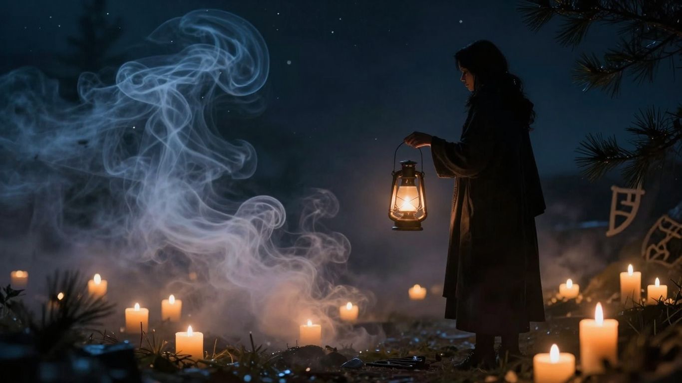 Mystische Rauhnächte mit Kerzen und Sternenhimmel.